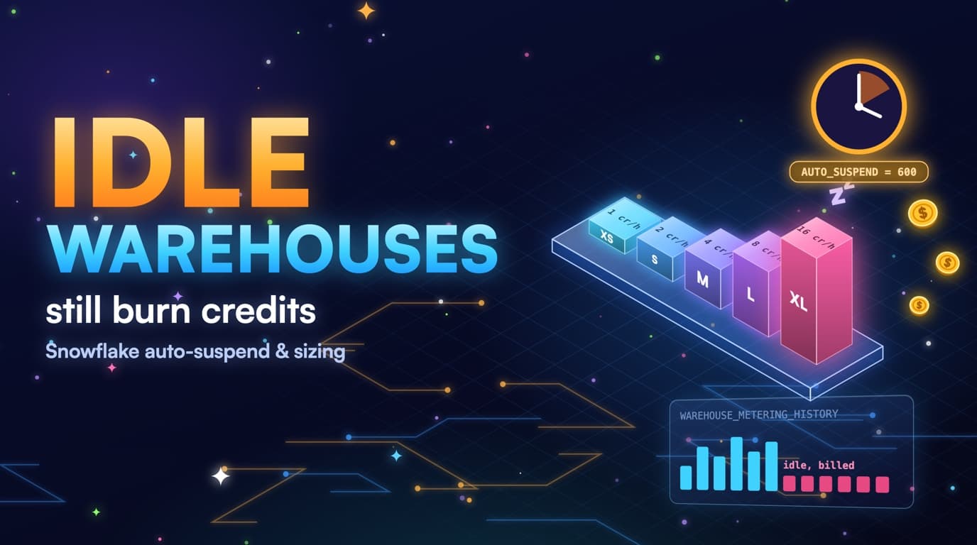 Snowflake warehouse credit chart with idle auto-suspend tail