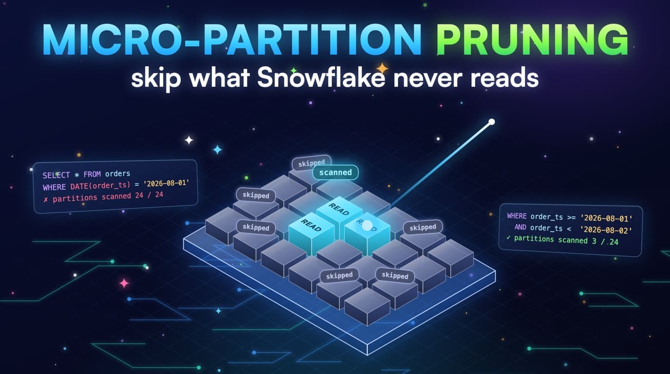 Snowflake micro-partitions with clustering metadata skipping most of a table