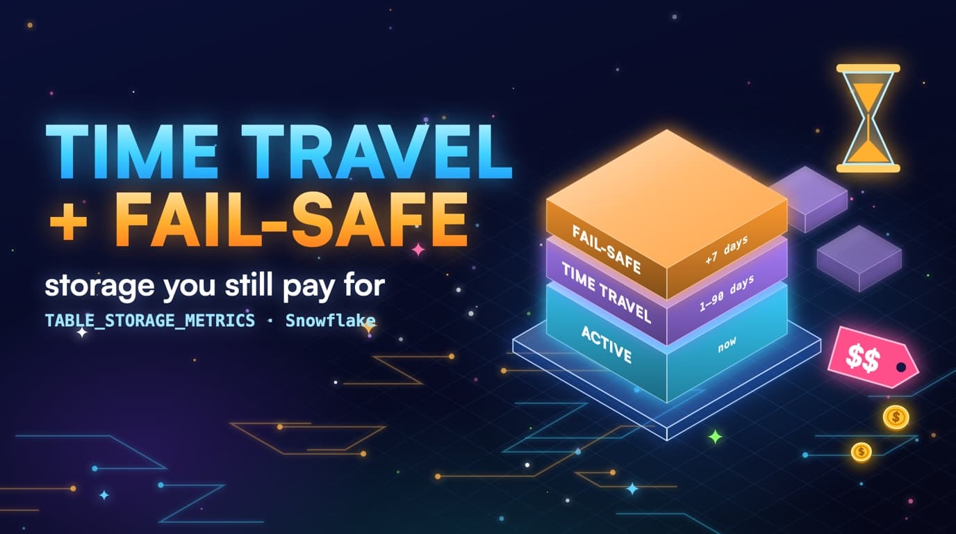 Snowflake active, Time Travel, and Fail-safe storage stacked