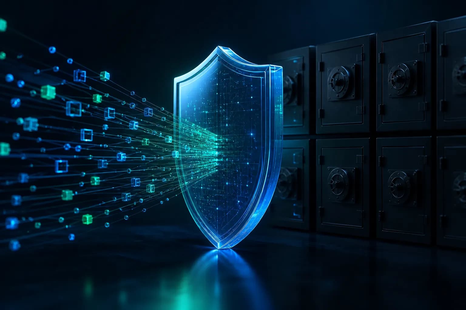 Illustration of metadata passing through a protective barrier while raw table data stays sealed behind it